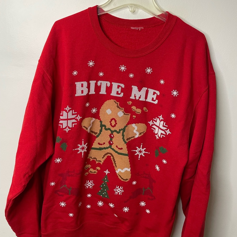 Funny Red 'Bite Me' Gingerbread Christmas Sweatshirt